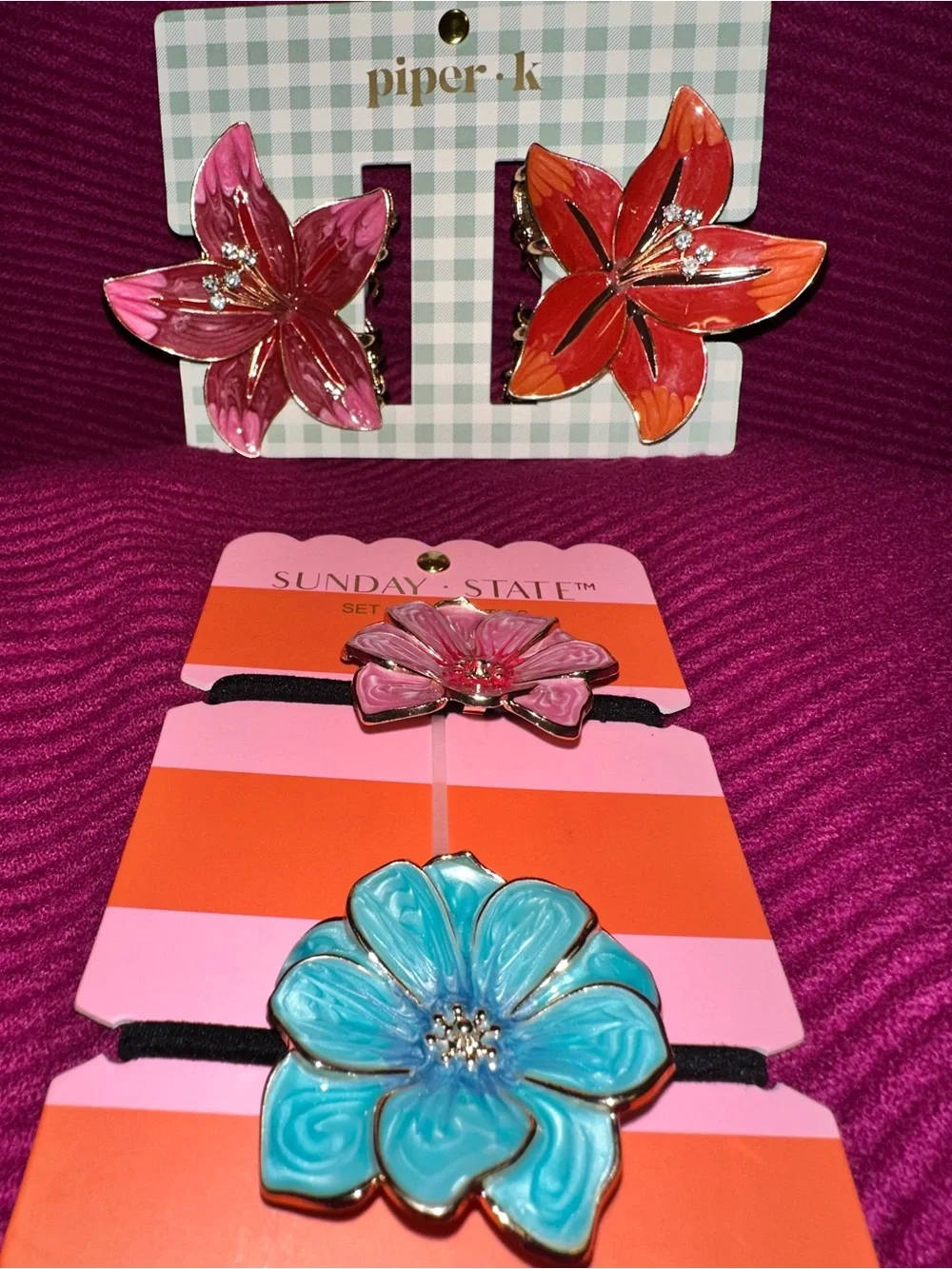 Piper•K Tropical Orchid Lily Hair Clips & Sunday State Elastic Set Tropical Vaca